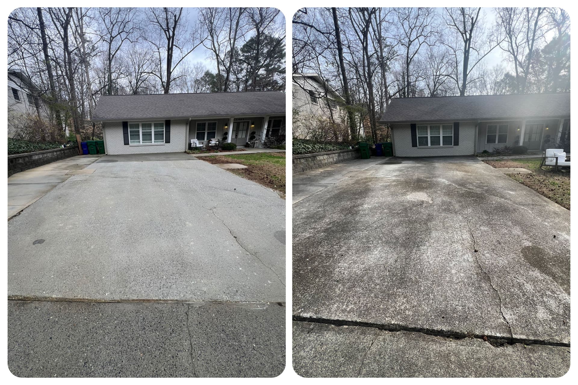 Pressure washing result — driveway transformation